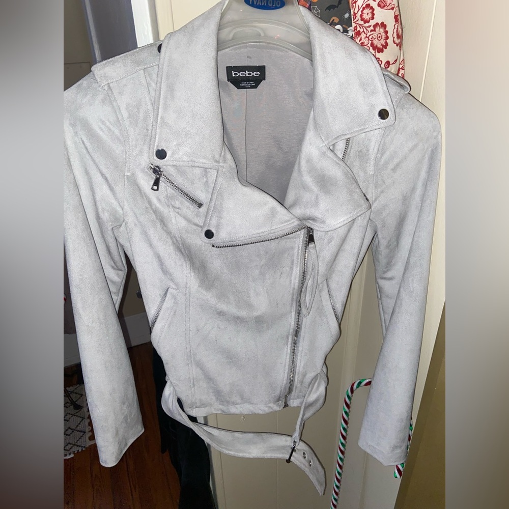 Vintage Bebe suede baby blue/light grey jacket.